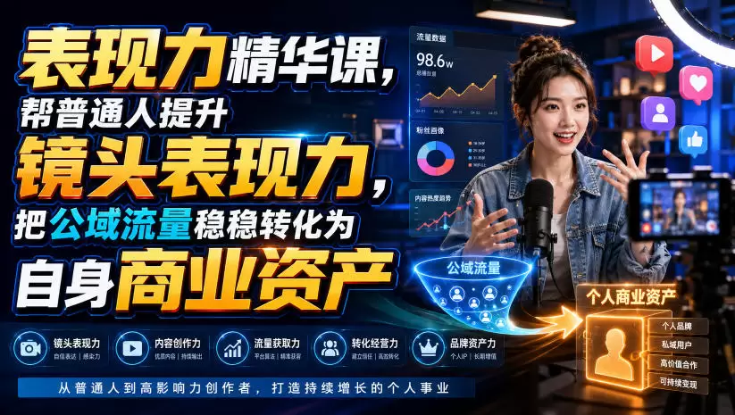 表现力精华课，帮普通人提升镜头表现力，把公域流量稳稳转化为自身商业资产|青心网创站