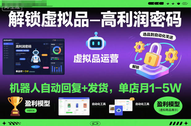 解锁虚拟品高利润密码：机器人自动回复+发货，单店月1-5W【揭秘】-青心网创站