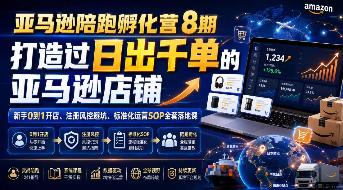 亚马逊陪跑孵化营8期，打造过日出千单的亚马逊店铺，新手0到1开店、注册风控避坑、标准化运营SOP全套落地课|青心网创站