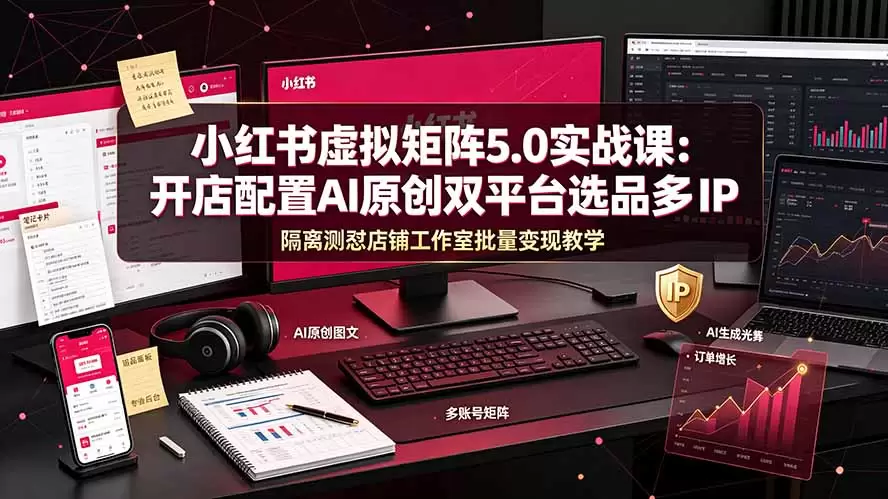 小红书虚拟矩阵5.0实战课：开店配置｜AI原创｜双平台选品｜多IP隔离｜测怼店铺工作室批量变现实操教学|青心网创站