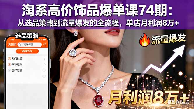 淘系高价饰品爆单课74期：从选品策略到流量爆发的全流程，单店月利润8万+-青心网创站