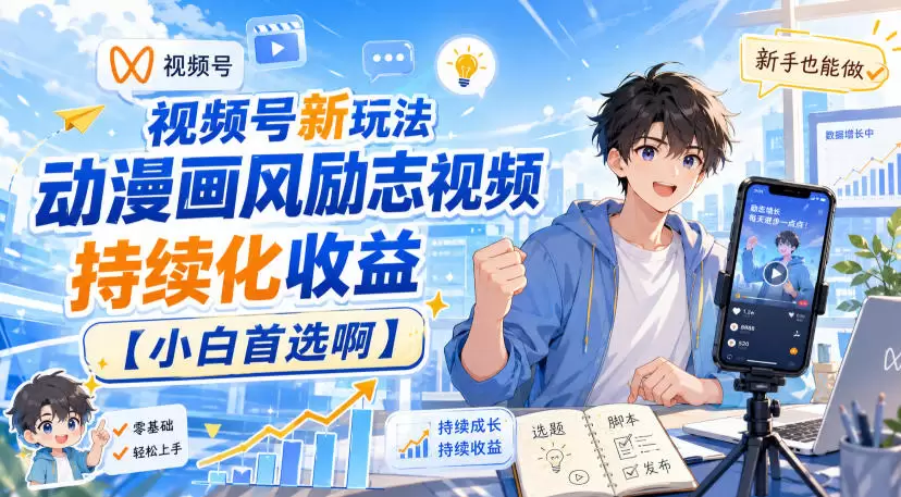 视频号新玩法动漫画风励志视频，持续化收益【小白首选啊】 - 青心资源站