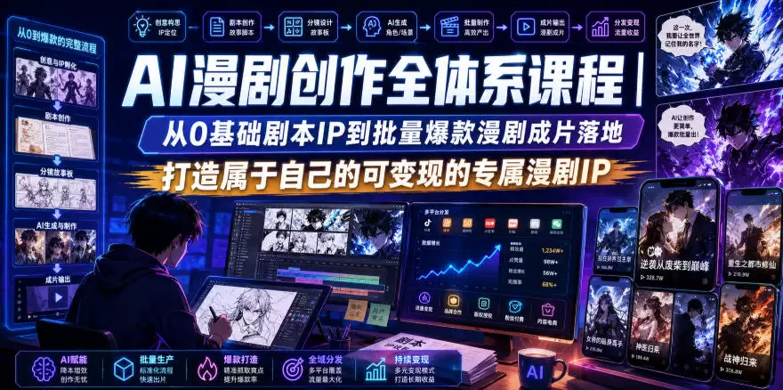 AI漫剧创作全体系课程｜从0基础剧本IP到批量爆款漫剧成片落地，打造属于自己的可变现的专属漫剧IP|青心网创站