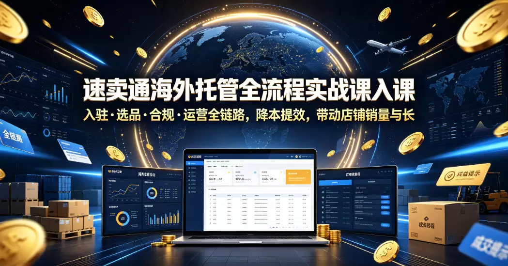 速卖通海外托管全流程实战课入驻・选品・合规・运营全链路，降本提效，带动店铺销量与收益增长|青心网创站