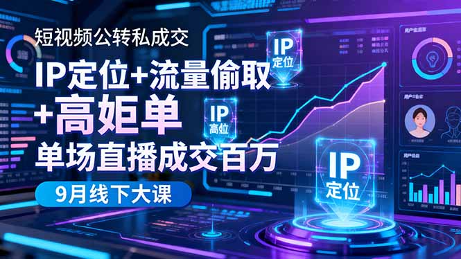 短视频公转私成交9月线下大课,IP定位+流量偷取+高客单,单场直播成交百万-青心网创站