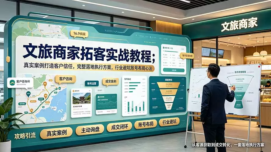 文旅商家拓客实战教程；真实案例打造客户信任，完整落地执行方案，行业避坑账号布局心法|青心网创站