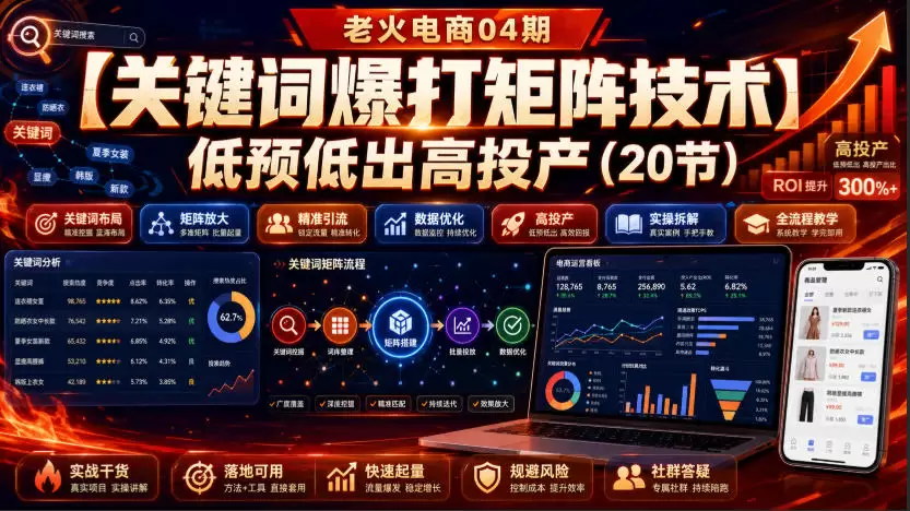 老火电商04期：【关键词爆打矩阵技术】低预低出高投产（20节）|青心网创站