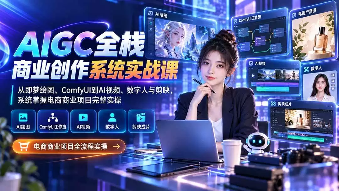 (20342期)AIGC全栈商业创作系统实战课:从即梦绘图、ComfyUI到AI视频、数字人与剪映,系统掌握电商商业项目完整实操 (20342期)AIGC全栈商业创作系统实战课:从即梦绘图、ComfyUI到AI视频、数字人与剪映,系统掌握电商商业项目完整实操