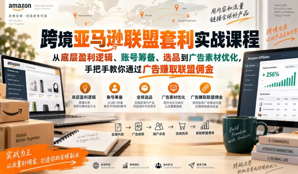 跨境亚马逊联盟套利实战课程，从底层盈利逻辑、账号筹备、选品到广告素材优化，手把手教你通过广告賺取联盟佣金 - 青心资源站