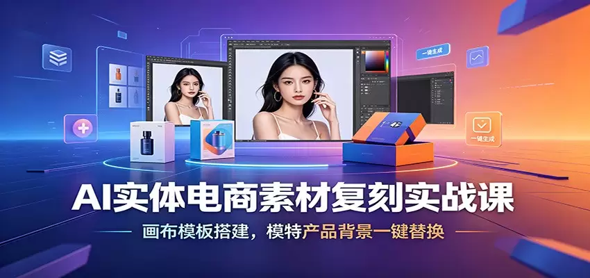 AI实体电商素材复刻实战课：画布模板搭建，模特产品背景一键替换|青心网创站