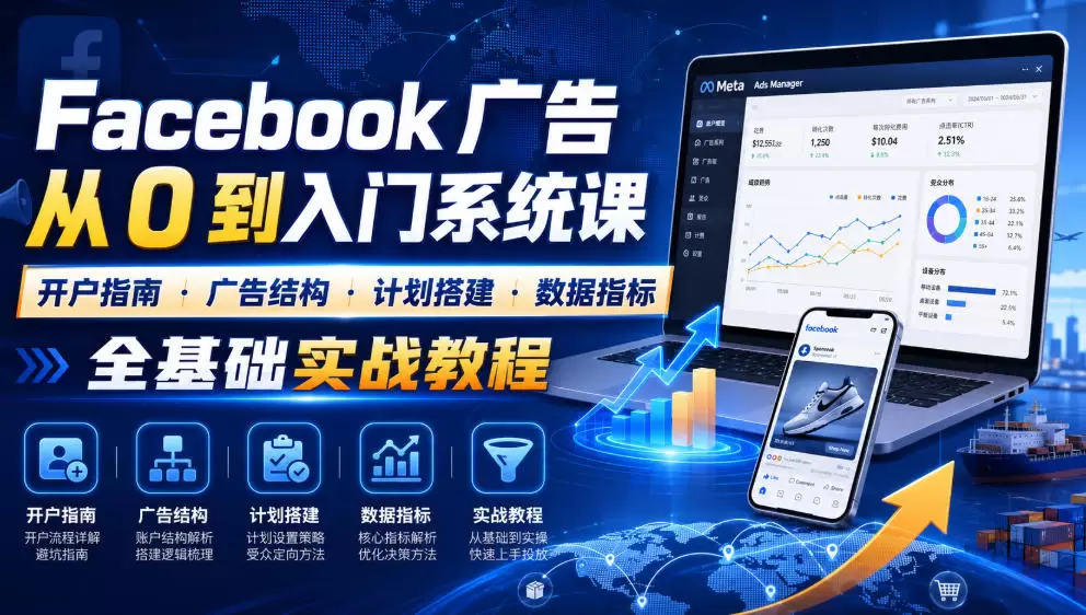 Facebook广告新手从0到入门系统课｜开户指南・广告结构・计划搭建・数据指标全基础实战教程|青心网创站