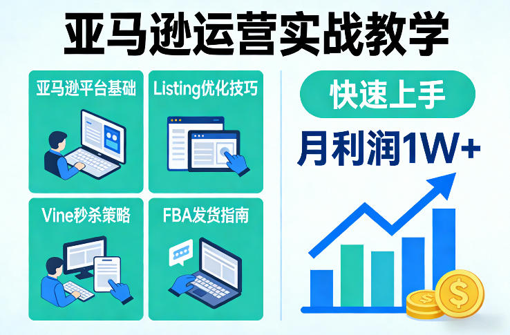 亚马逊运营实战教学,亚马逊平台+Listing优化+Vine秒杀+FBA发货等,快速上手,实现店铺月利润1W青心网创青心网创站