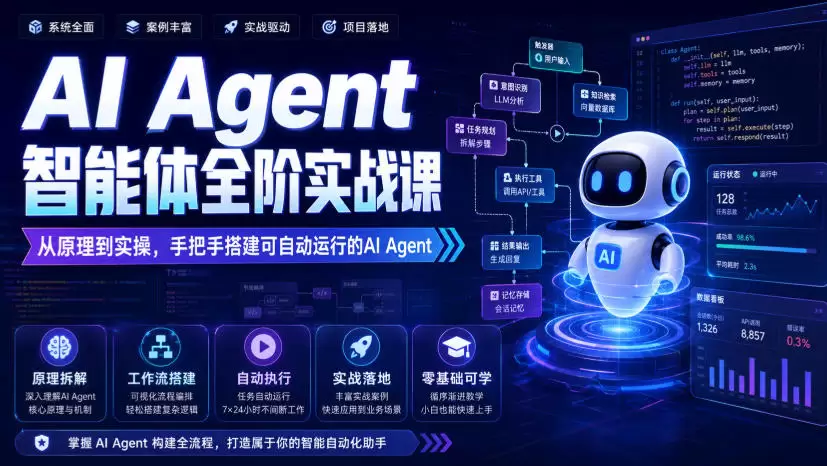AI Agent智能体全阶实战课，从原理到实操，手把手搭建可自动运行的AI Agent|青心网创站