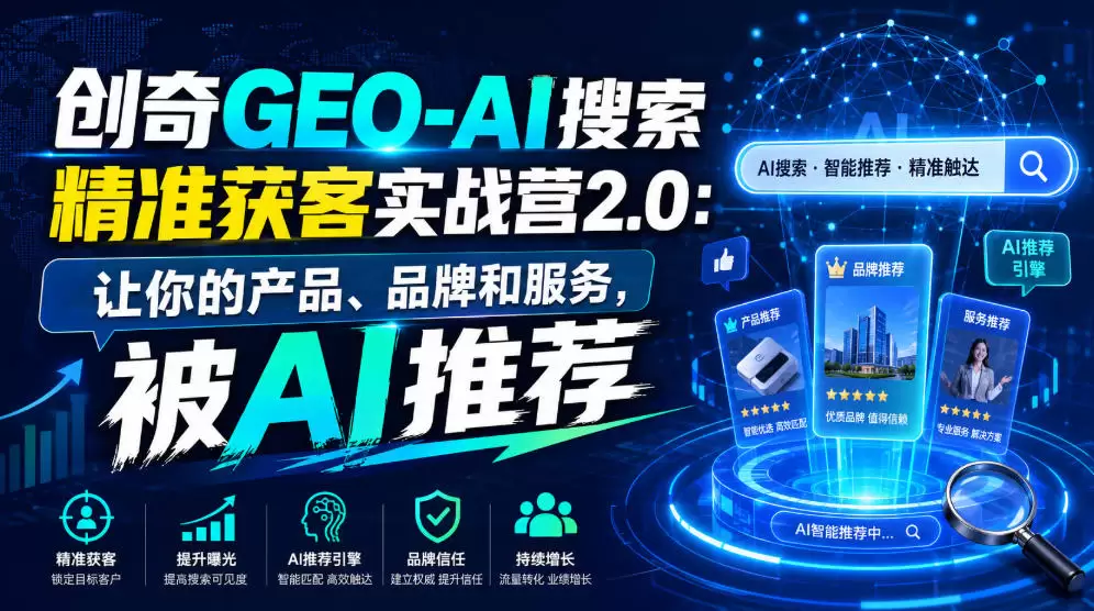 创奇GEO-AI搜索精准获客实战营2.0：让你的产品、品牌和服务，被AI推荐|青心网创站