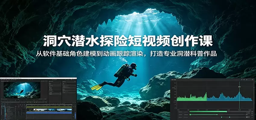 洞穴潜水探险短视频创作课：从软件基础角色建模到动画跟踪渲染，打造专业洞潜科普作品|青心网创站