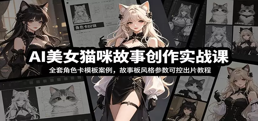 AI美女猫咪故事创作实战课：全套角色卡模板案例，故事板风格参数可控出片教程|青心网创站
