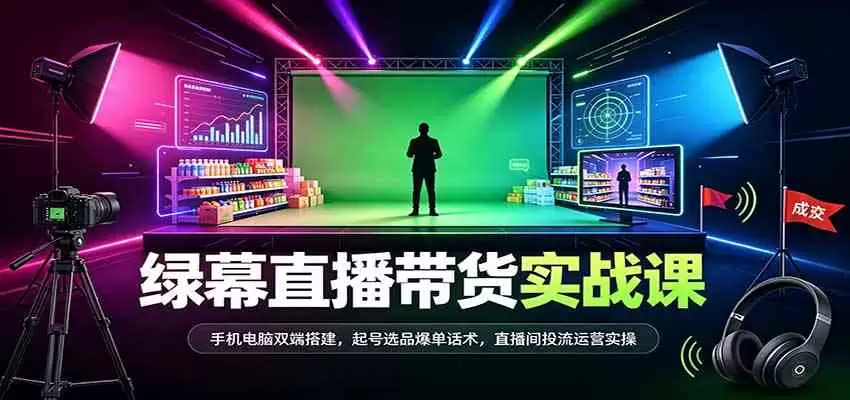 绿幕直播带货实战课：手机电脑双端搭建，起号选品爆单话术，直播间投流运营实操 - 青心资源站