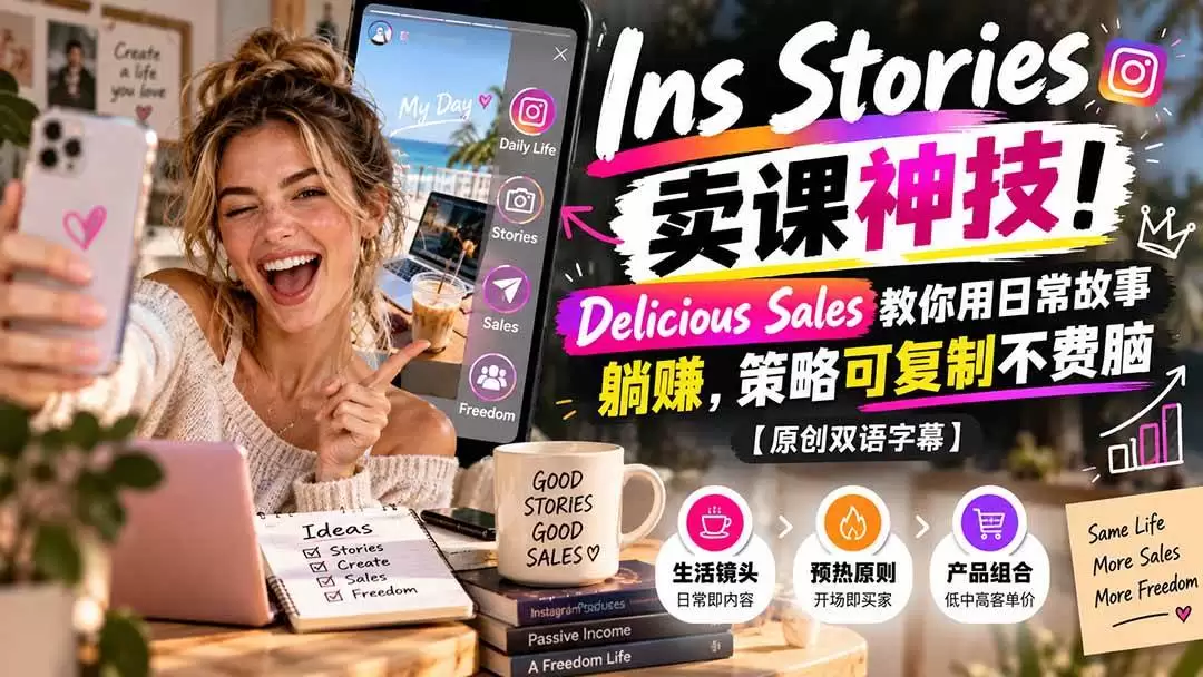 （20767期）Ins Stories 卖课神技！Delicious Sales 教你用日常故事躺赚，策略可复制不费脑【原创双语字幕】 - 青心资源站