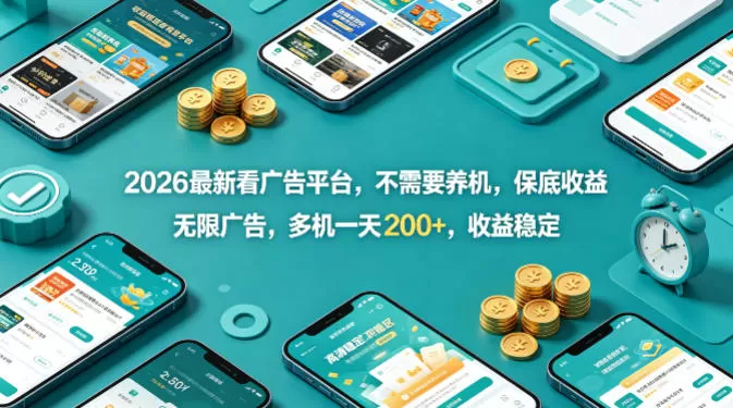 2026最新看广告平台，不需要养机，保底收益，无限广告，多机一天200+，收益稳定【揭秘】|青心网创站