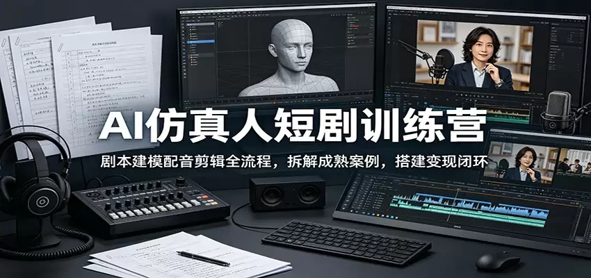 AI仿真人短剧训练营：剧本建模配音剪辑全流程，拆解成熟案例，搭建变现闭环|青心网创站