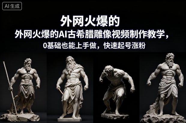 外网火爆的AI古希腊雕像视频制作教学,0基础也能上手做,快速起号涨粉-青心网创站