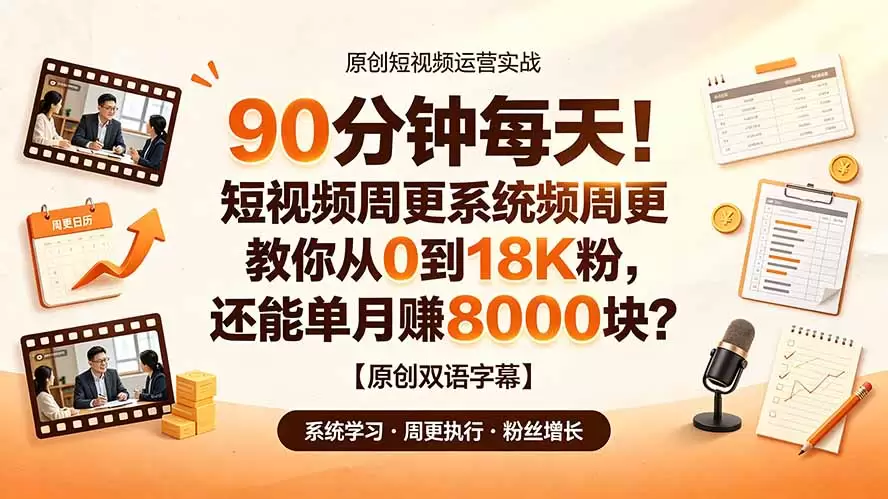 90 分钟每天！短视频周更系统教你从 0 到 18K 粉，还能单月赚 8000 块？【原创双语字幕】|青心网创站
