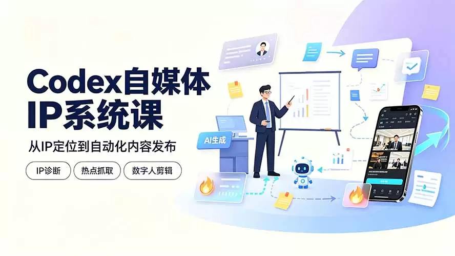 Codex自媒体IP系统课：IP诊断/热点抓取/IP蒸馏 Skill，爆款复刻数字人多平台自动发布教程|青心网创站
