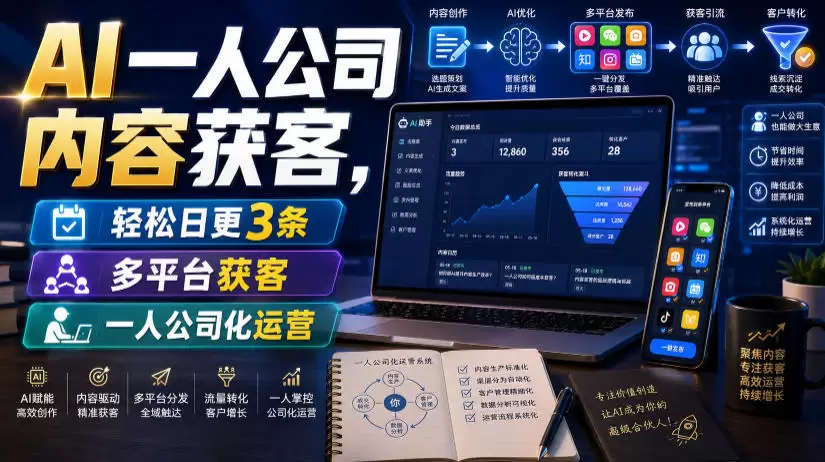 AI一人公司内容获客，轻松日更3条，多平台获客，一人公司化运营（更新）|青心网创站