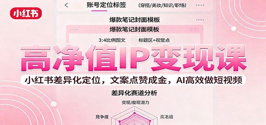 高净值IP变现课：小红书差异化定位，文案点赞成金， AI高效做短视频-青心网创站