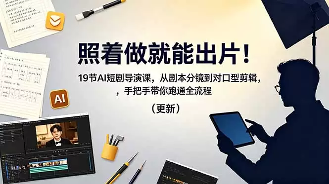 照着做就能出片！19节AI短剧导演课，从剧本分镜到对口型剪辑，手把手带你跑通全流程(更新|青心网创站