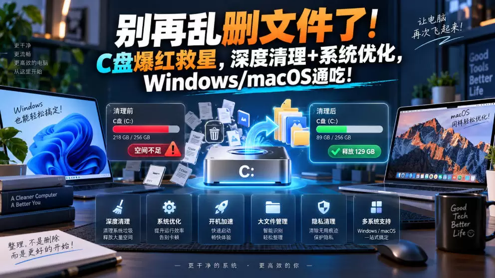 别再乱删文件了！C盘爆红救星，深度清理+系统优化，Windows/macOS通吃！ - 青心资源站