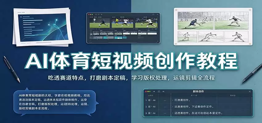 AI体育短视频创作教程：吃透赛道特点，打磨剧本定稿，学习版权处理，运镜剪辑全流程 - 青心资源站
