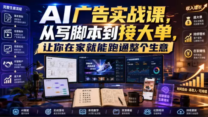 AI广告实战课，从写脚本到接大单，让你在家就能跑通整个生意【原创双语字幕】|青心网创站