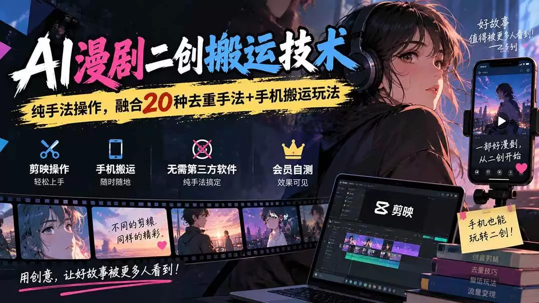 （20551期）AI漫剧二创搬运技术，纯手法操作，融合20种去重手法++手机搬运玩法|青心资源站