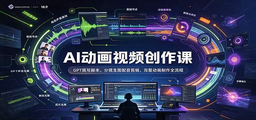 AI动画视频创作课：GPT撰写脚本，分镜生图配音剪辑，完整动画制作全流程 - 青心资源站