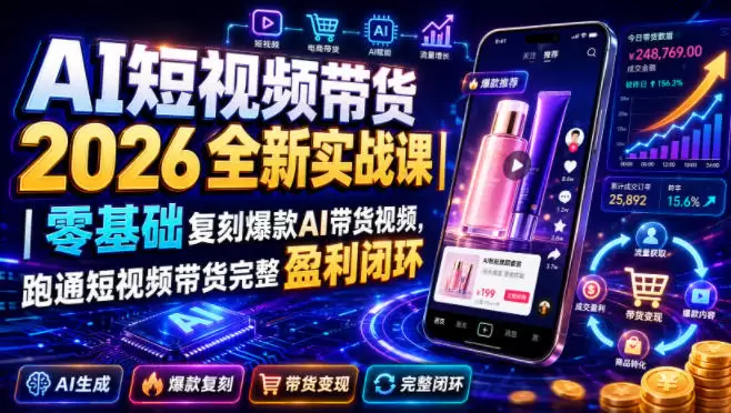 AI短视频带货2026全新实战课｜零基础复刻爆款AI带货视频，跑通短视频带货完整盈利闭环|青心网创站