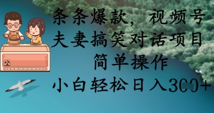 条条爆款，视频号夫妻搞笑对话项目，简单操作，小白轻松日入3张+-青心网创站