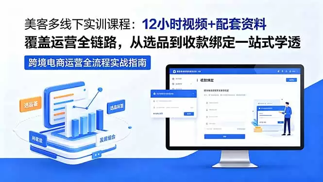 美客多线下实训课程：12小时视频+配套资料覆盖运营全链路，从选品到收款绑定一站式学透|青心网创站