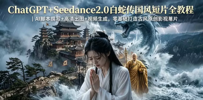 ChatGPT+Seedance2.0白蛇传国风短片全教程｜AI脚本撰写+高清出图+视频生成，零基础打造古风原创影视短片|青心网创站