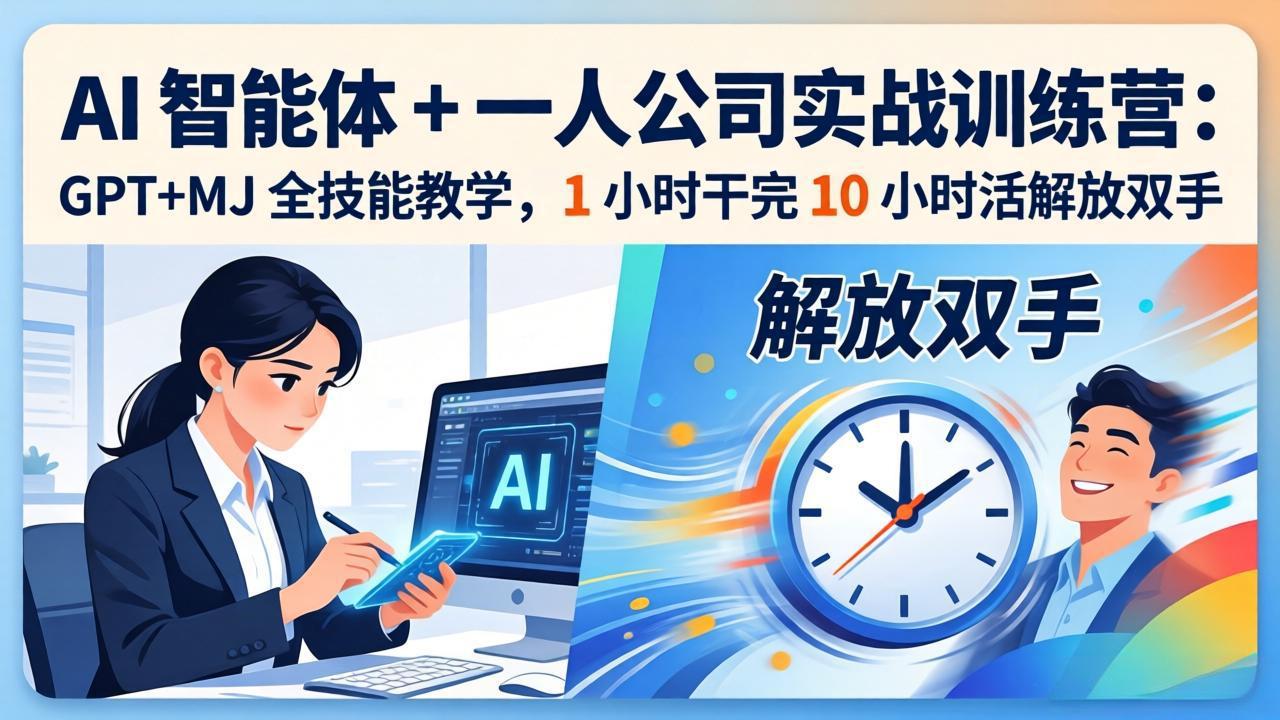 AI 智能体 + 一人公司实战训练营:GPT+MJ 全技能教学,1 小时干完 10 小时活解放双手|青心网创站