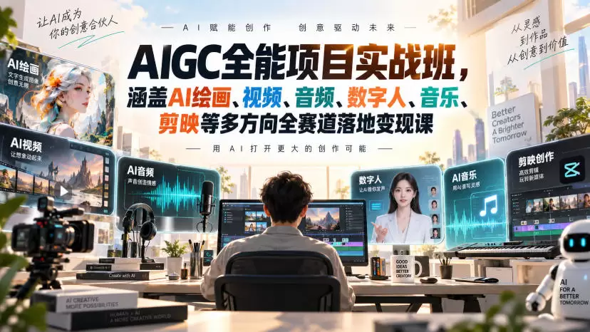 AIGC全能项目实战班，涵盖AI绘画、视频、音频、数字人、音乐、剪映等多方向全赛道落地变现课（更新） - 青心资源站