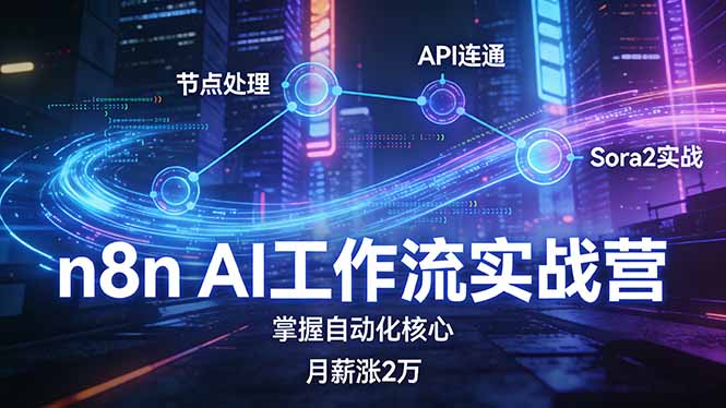 n8n AI工作流实战营，节点处理+API连通+Sora2实战，掌握自动化核心月薪涨2万青心网创青心网创站