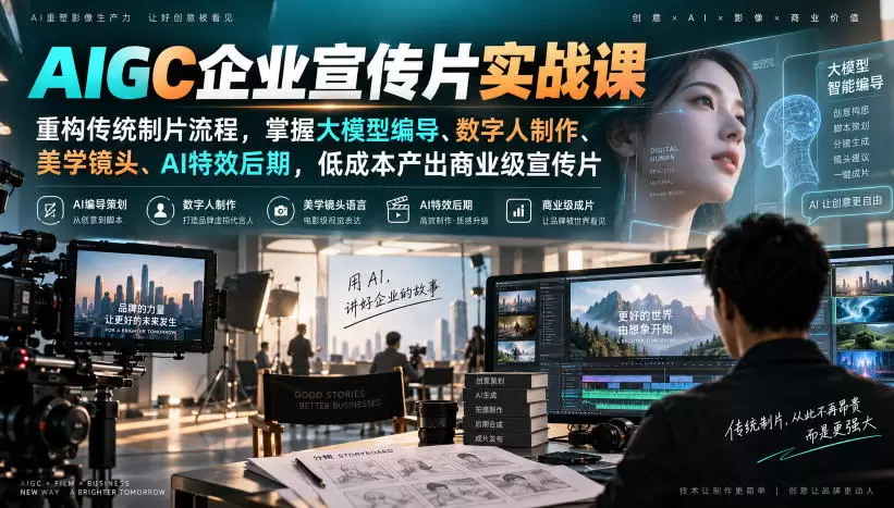 AIGC企业宣传片实战课，重构传统制片流程，掌握大模型编导、数字人制作、美学镜头、AI特效后期，低成本产出商业级宣传片|青心资源站