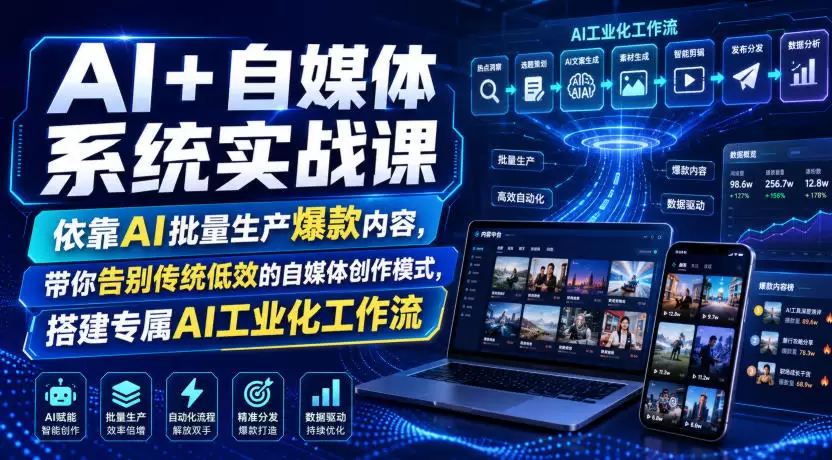 AI+自媒体系统实战课，依靠AI批量生产爆款内容，带你告别传统低效的自媒体创作模式，搭建专属AI工业化工作流|青心网创站