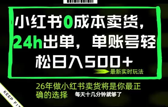 小红书0成本AI卖货，24小时出单，全流程托管，保底日入500+，每天十几分钟就够了【揭秘】|青心网创站