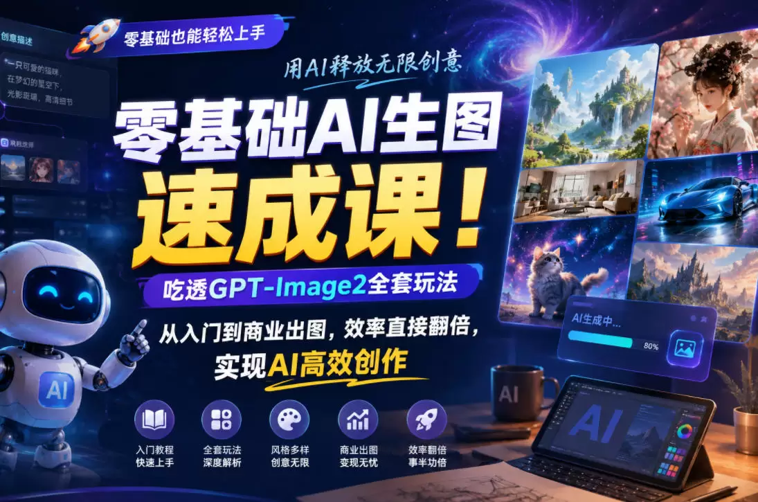 零基础AI生图速成课！吃透GPT-Image2全套玩法，从入门到商业出图，效率直接翻倍，实现AI高效创作|青心网创站