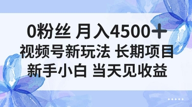 0粉丝月入4.5k+,视频号新玩法,长期项目新手小白当天见收益-青心网创站