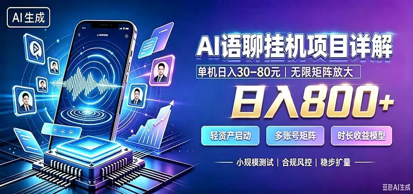 AI语聊挂机，日入800+，适用个人副业，工作室矩阵操作 - 青心资源站