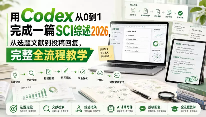 用Codex从0到1完成一篇SCI综述2026，从选题文献到投稿回复，完整全流程教学|青心网创站