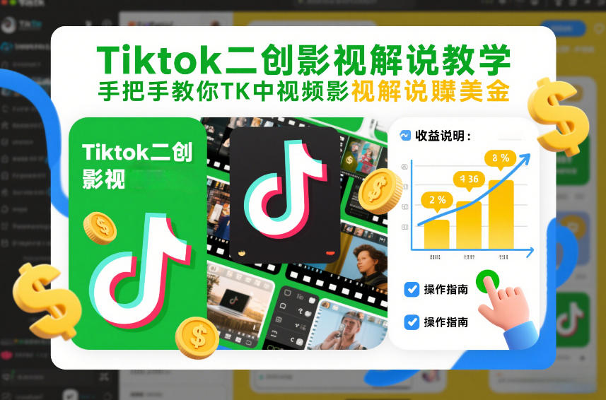Tiktok二创影视解说教学，手把手教你TK中视频影视解说賺美金（更新26年1月）青心网创青心网创站